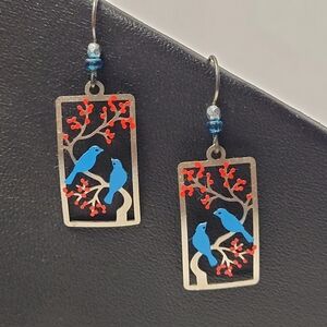 Blue and Red Bird Earrings
